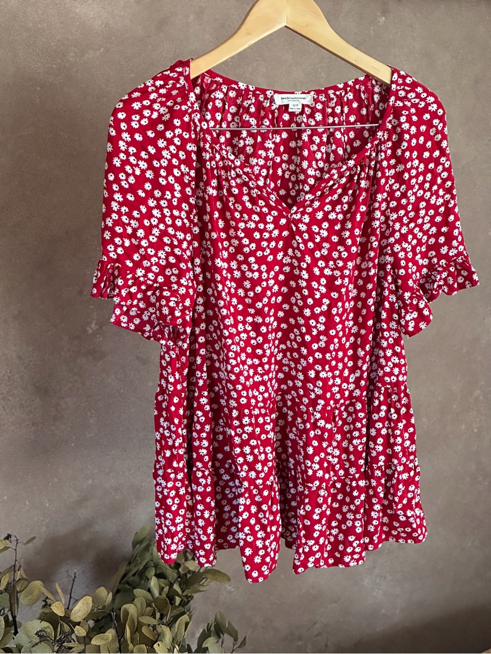 Red Floral Ruffled Short Sleeve Top